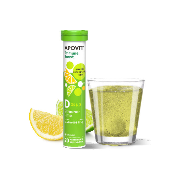 Apovit Immune Boost D-vitamiiniporetabletti sitruuna-lime 20 tabl