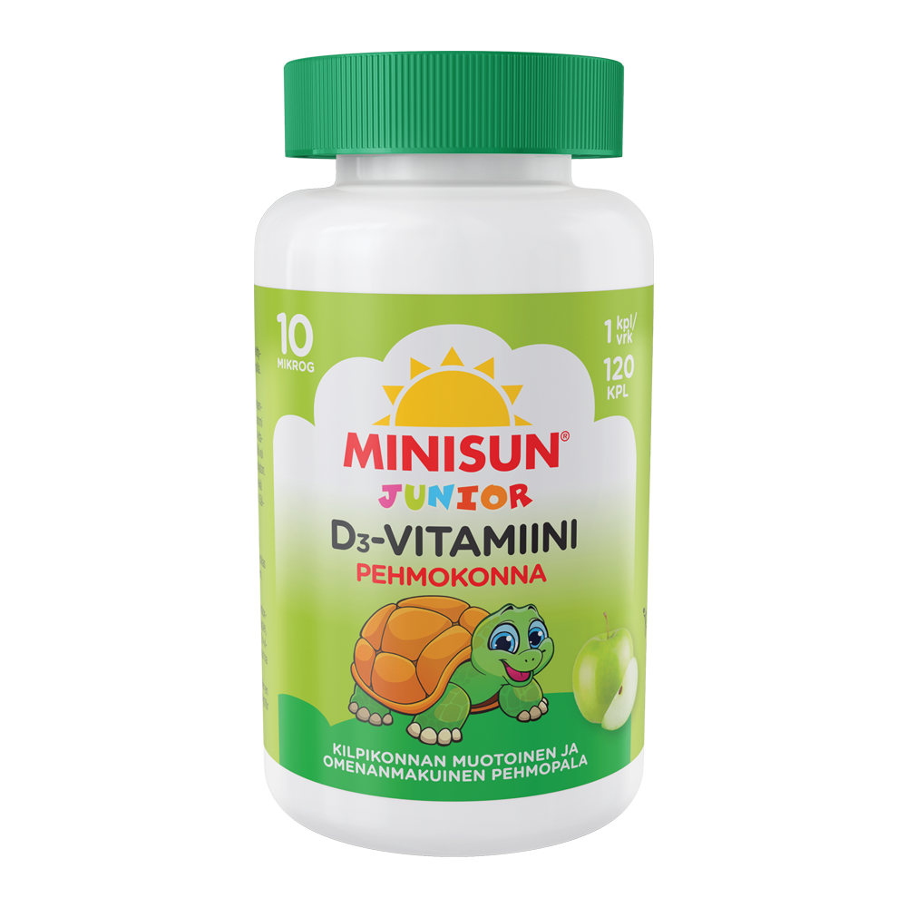 Minisun D-vitamiini pehmokonna junior omena 120 tbl