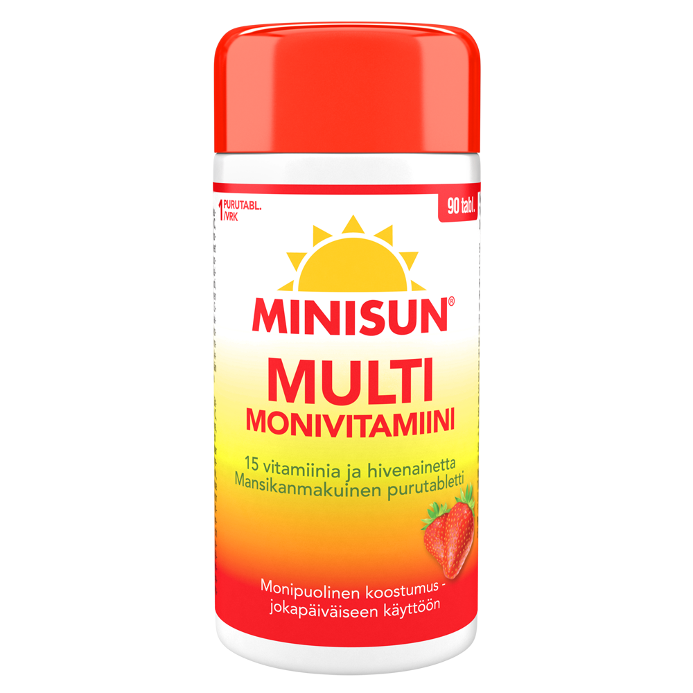 MINISUN Monivitamiini Multi Mansikka 90 tabl.