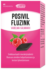 Posivil FluZink Vadelma-Salmiakki 40 tabl -sinkkiasetaattia sisältävät imeskelytabletit