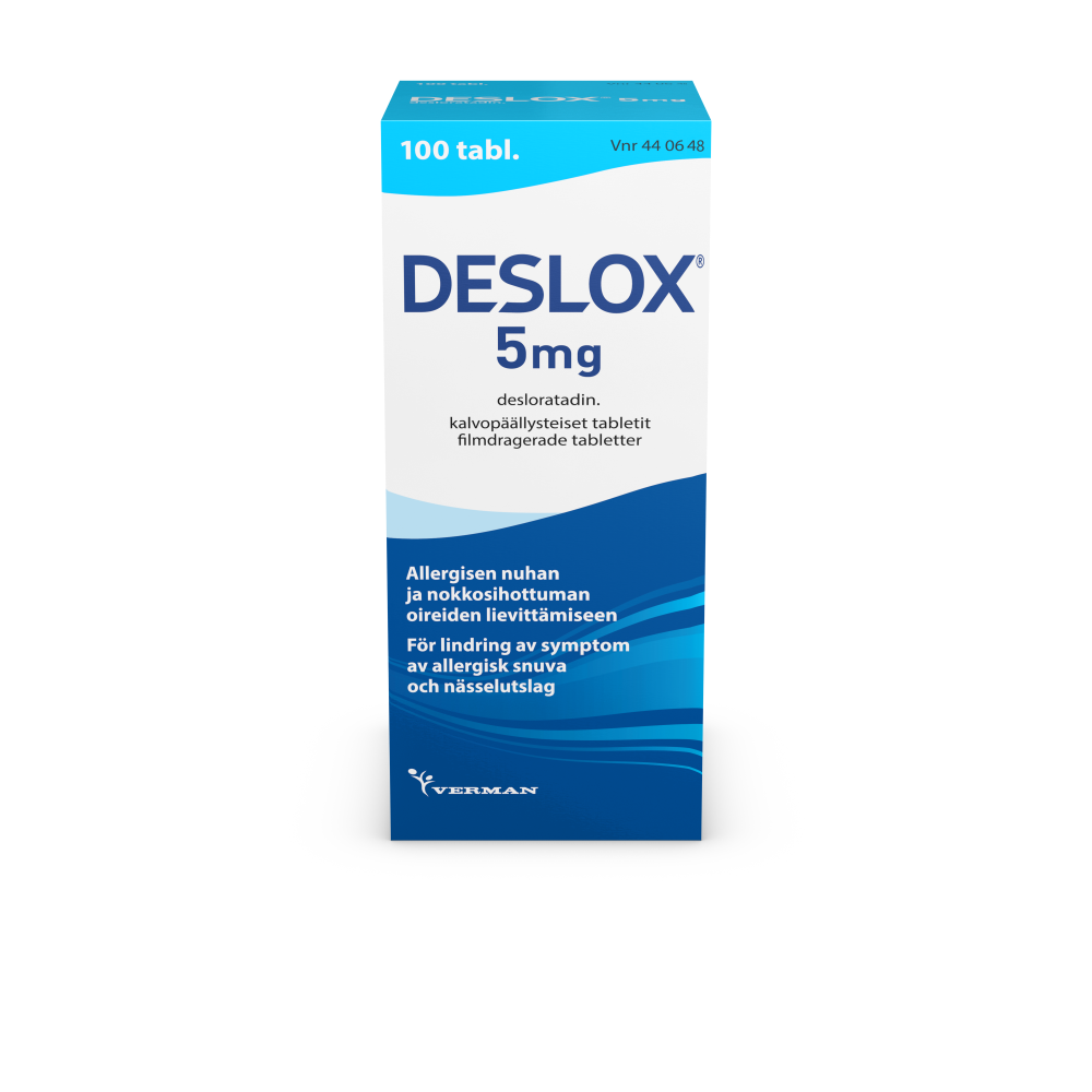 Deslox 5 mg allergialääke -Eri pakkauskokoja