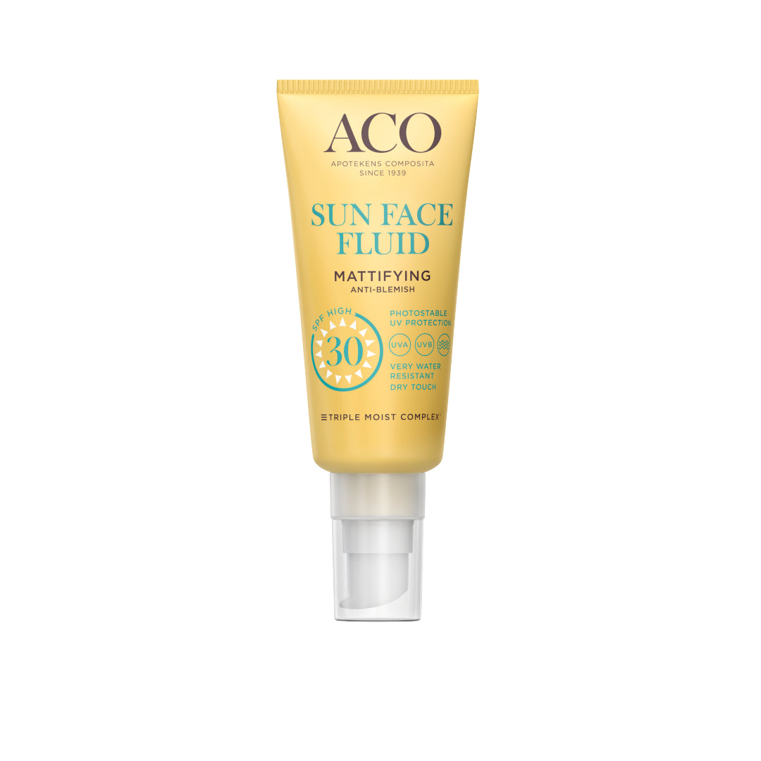 ACO Sun Face Fluid SPF30 Mattifying -mattapinnan jättävä aurinkovoide kasvoille