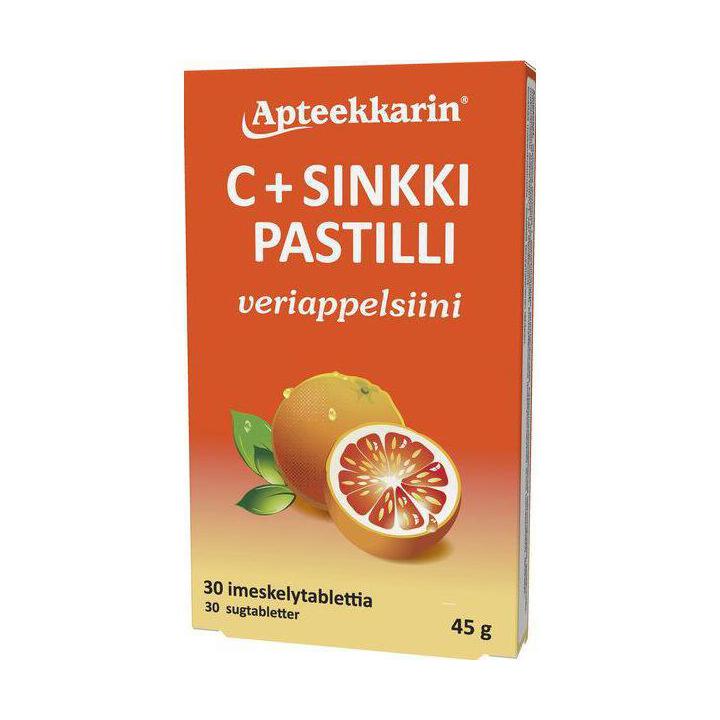 Apteekkarin C + Sinkki pastilli veriappelsiini