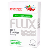 Flux Dry Drops Raparperi-mansikka -imeskelytabletti kuivan suun hoitoon