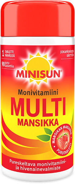 MINISUN Monivitamiini Multi Mansikka 90 tabl.