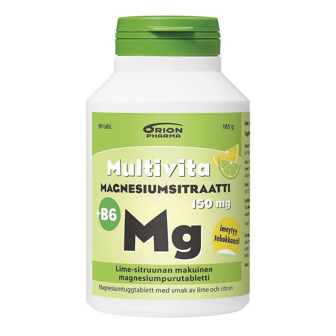 Multivita Magnesiumsitraatti 150mg +B6 lime-sitruuna 90 purutabl.