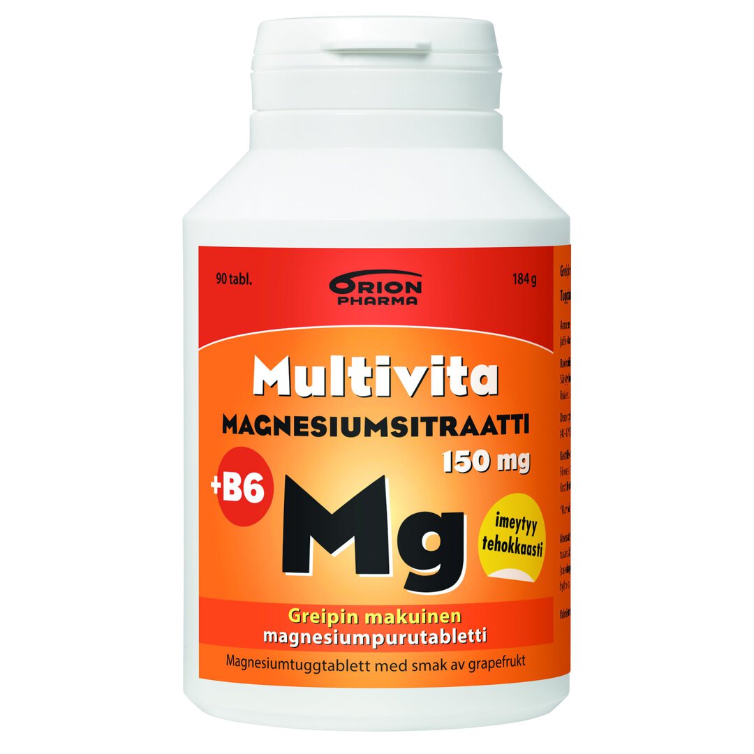 Multivita Magnesiumsitraatti 150mg + B6 greippi purutabletti 90 kpl