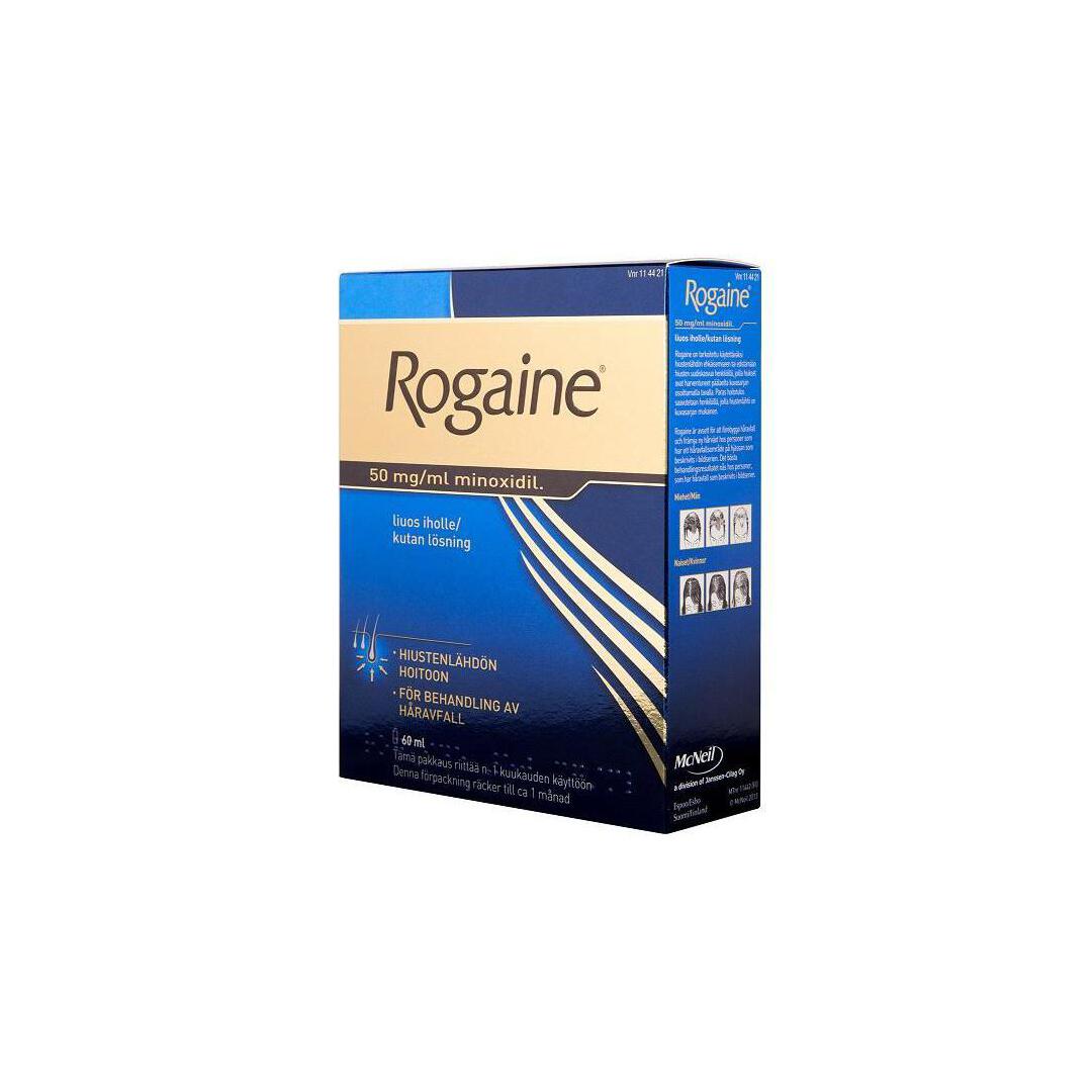 Rogaine 50 mg/ml lääke hiustenlähdön hoitoon - eri kokoja